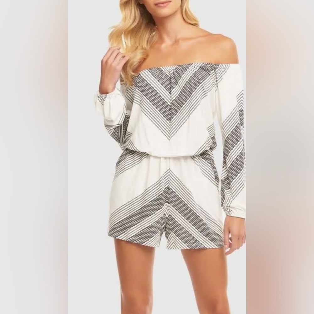 Women’s Off-Shoulder Black and White Romper
